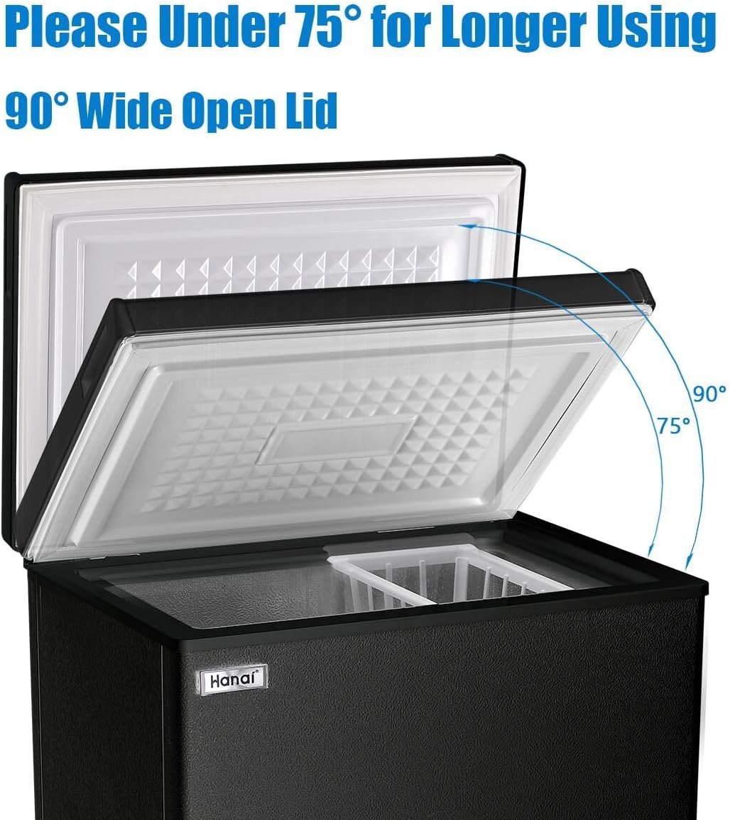 Chest Freezer 5.0 Cu.Ft Black Compact Freezer, Manual Defrost Deep Freezer with Storage Basket, Space-Saving Flat Back, Stay-Open Lid, Side-Access Drain for Home Basement Cottage Business - Image 7