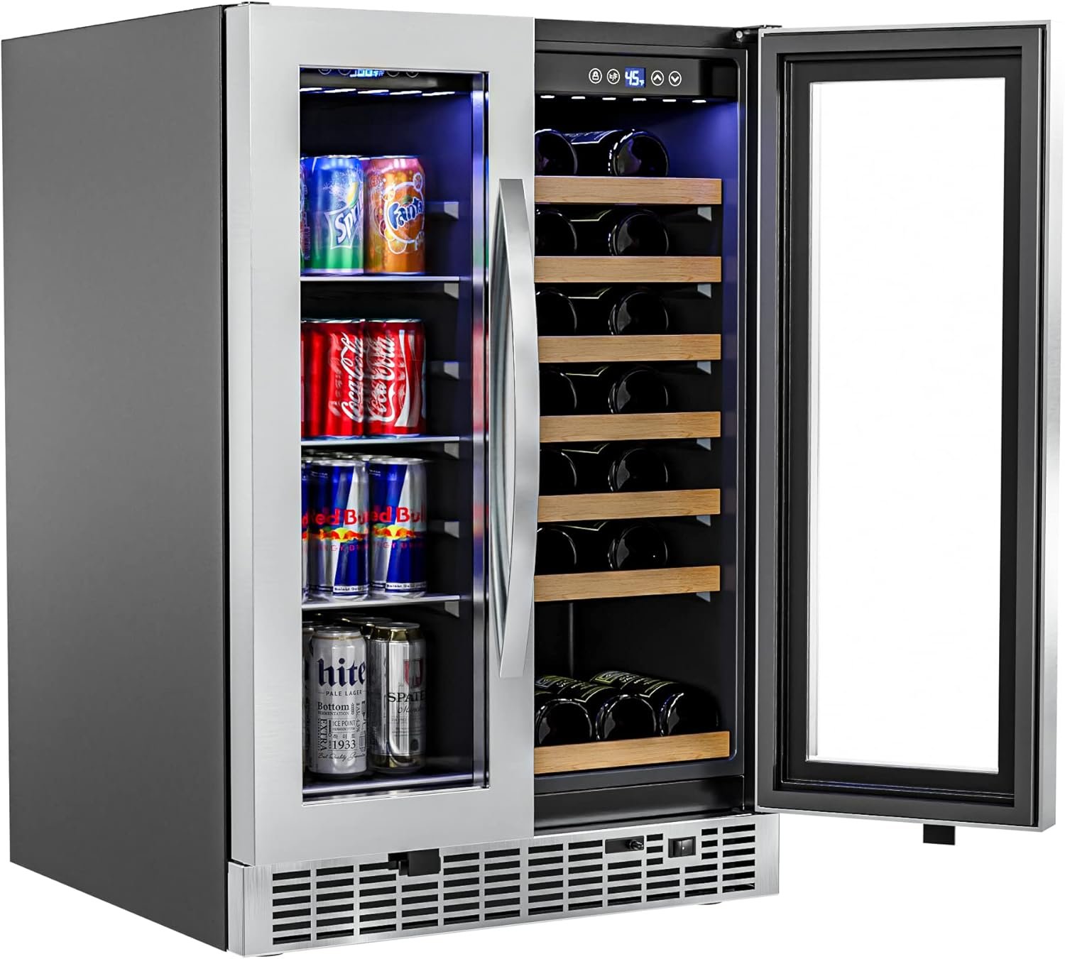 KoolMore 24 Inch Dual Zone Wine Cooler and Beverage Refrigerator with Cool Temperature Control, LED Touch Display, and Adjustable Shelves, Holds up to 21-Bottles and 60-Cans (KM-CWB1830-SS),Silver - Image 2
