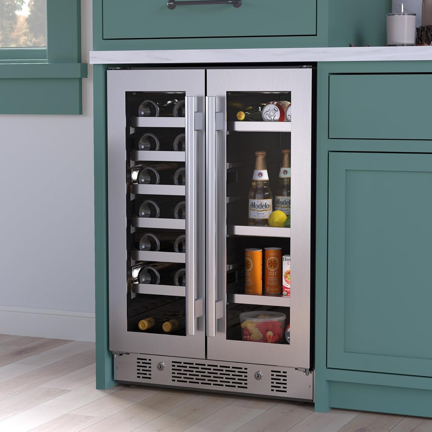 Avallon AWBC241GGFDBLSS 24 Inch Wide 21 Bottle Capacity 64 Can Capacity Beverage Center with LED Lighting and Double Pane Glass - Image 2