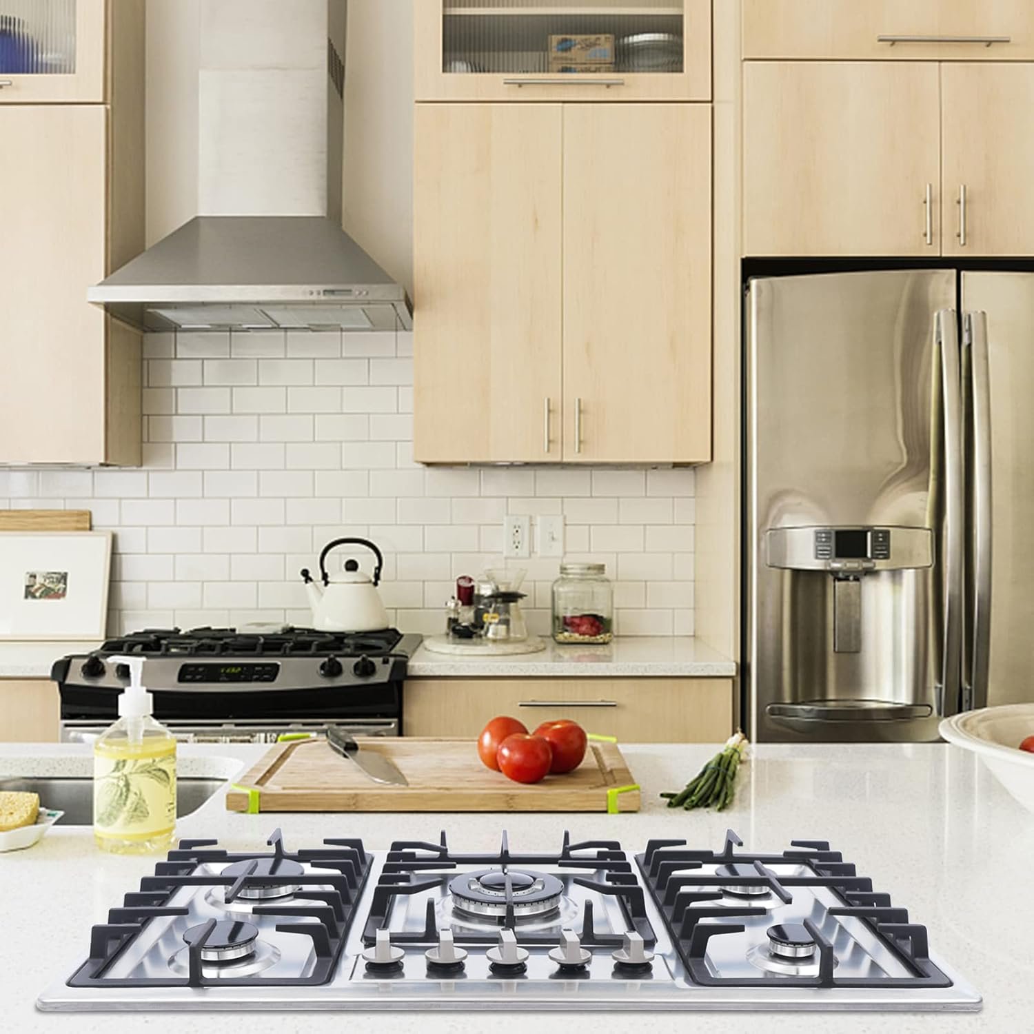 34x20In Built in Gas Cook-top,5 Burner Gas Stove Stainless Steel Cook-top Stove LPG/NG Gas Hob Kitchen Cooker Built-In Cook Stove (5 Burner) - Image 2