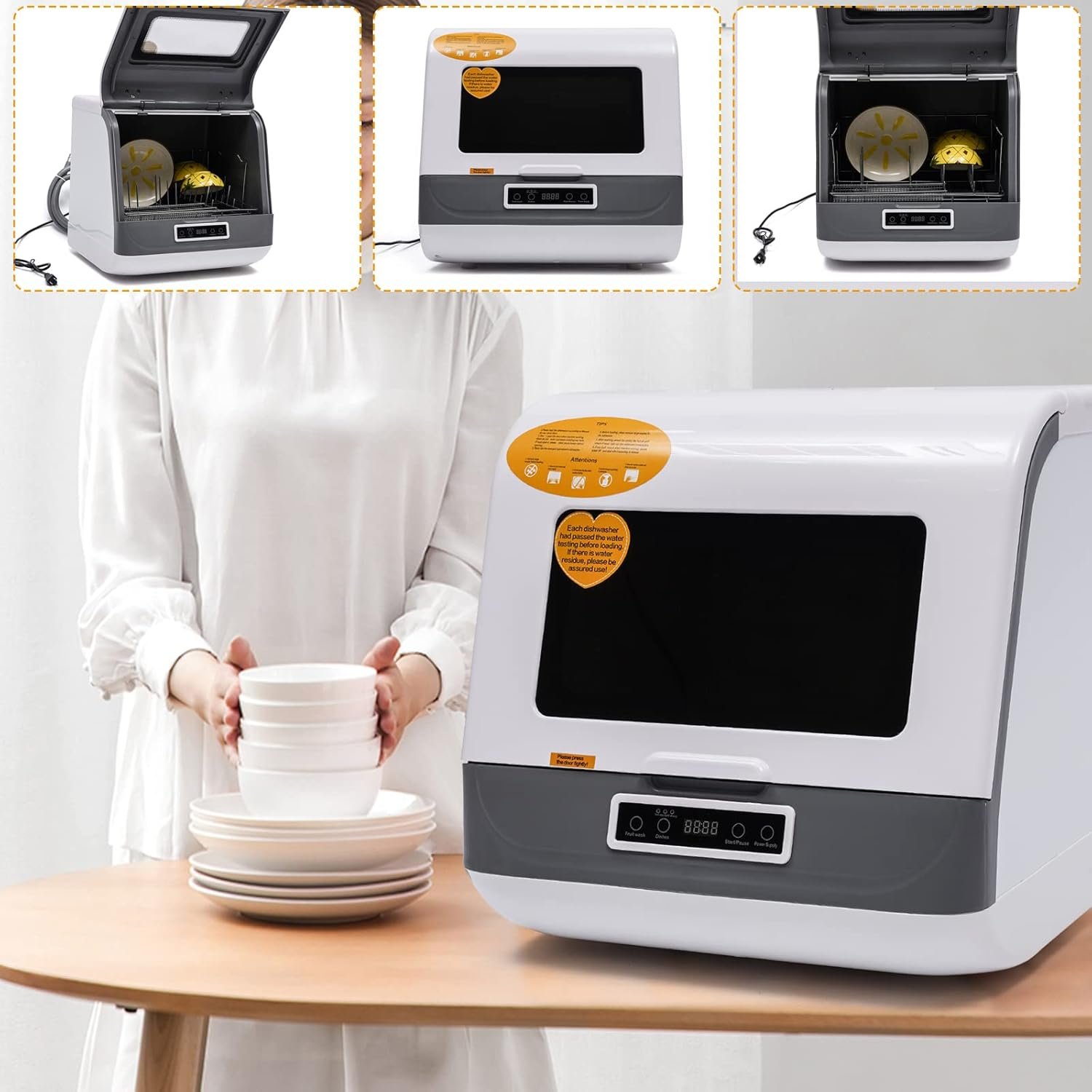 Countertop Dishwasher, Mini Portable Compact Dishwasher, No Installation, with Air Drying Function, Built-in 9L/2.37 Gallon Tank (12-20 Utensils), 4 Wash Programs, 360° Spray Clean, White - Image 4