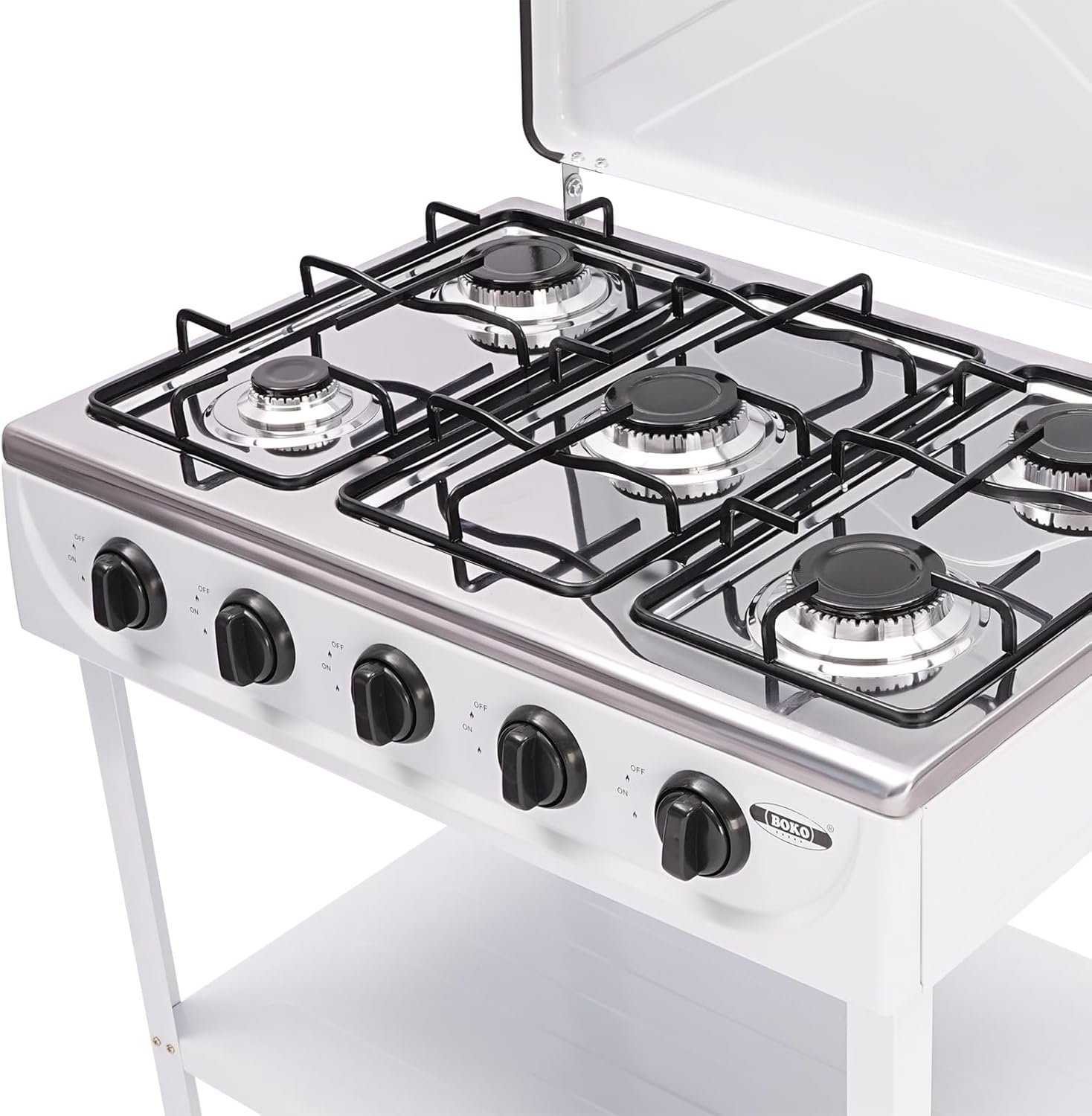 5 Burners Natural Gas Stove, Removable Bracket Gas Cooktop, Portable Gas Stove for Kitchen, RV, Apartment, Outdoor Cooking (White) - Image 5