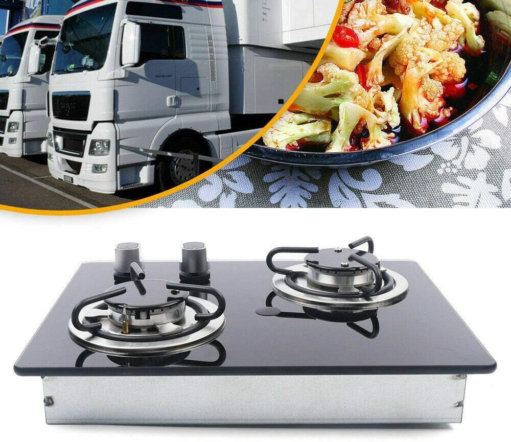 Gas Stove Gas Cooktop Camper RV Boat Caravan Burner LPG Gas Hob Cooktop With Tempered Glass 5.0x11.8x2.8 inch - 2 Burner (GR-B003) - Image 2