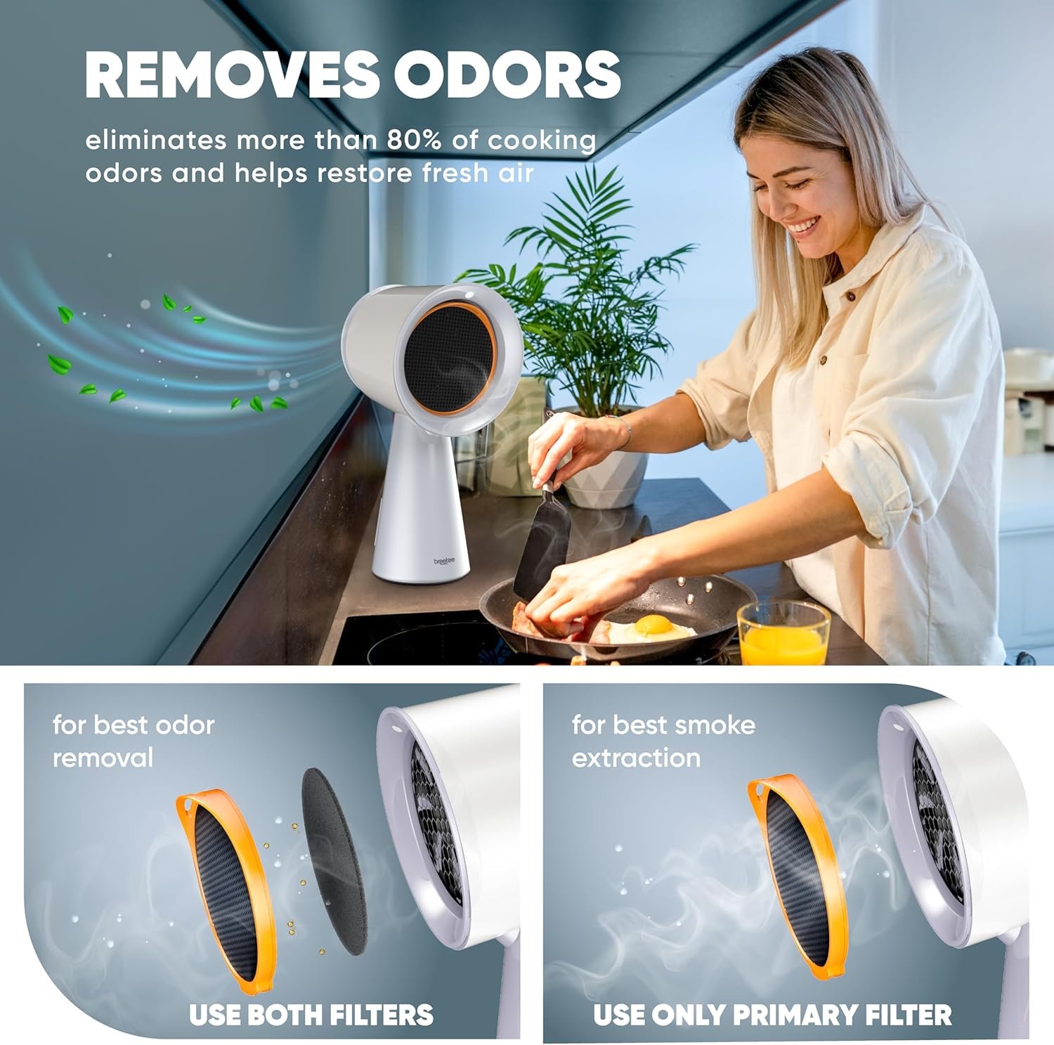 Portable Range Hood Kitchen - Powerful 3-Speed Suction Desktop Compact Range Hood with 2 Double Filter - Original Low Noise Kitchen Exhaust Fan with 2 Carbon Filters, Large Oil Collection Cup - Image 3