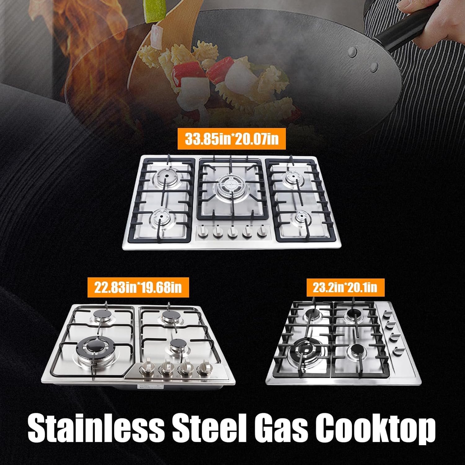 Gas Stove, 5 Burners NG/LPG Gas Built-In Cook-top With Fire Covers, 34" Stainless Steel Pulsed Ignition Cook Stove, Automatically Flame-out High Efficiency Home Stove Top, For Commercial Cook - Image 9