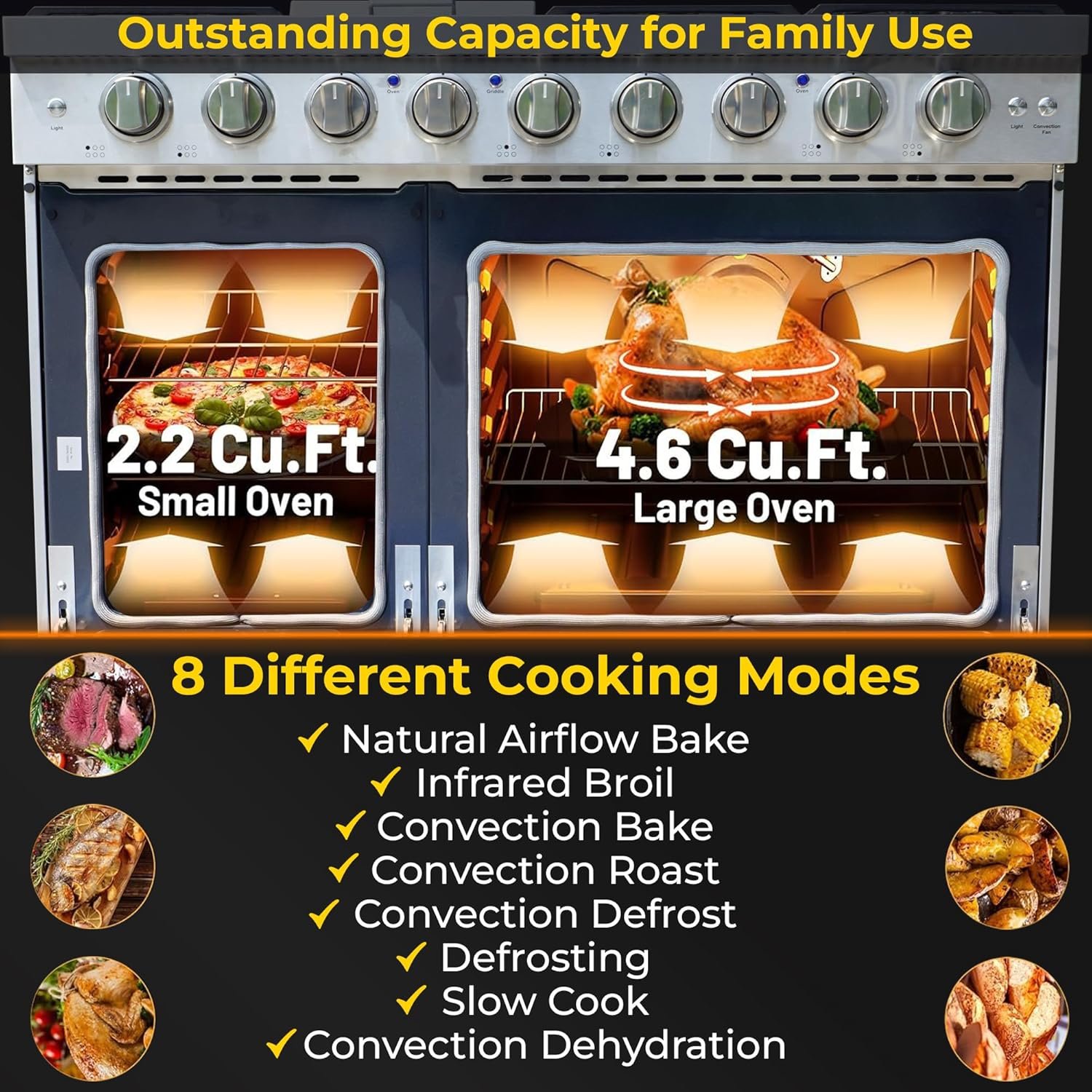 48-inch Pro-Style Natural Gas Range or Liquid Propane Gas Range with 6 high-powered Burners, Griddle Cooktop, and 6.8 cu. ft. Double Oven, in Stainless Steel - Image 2