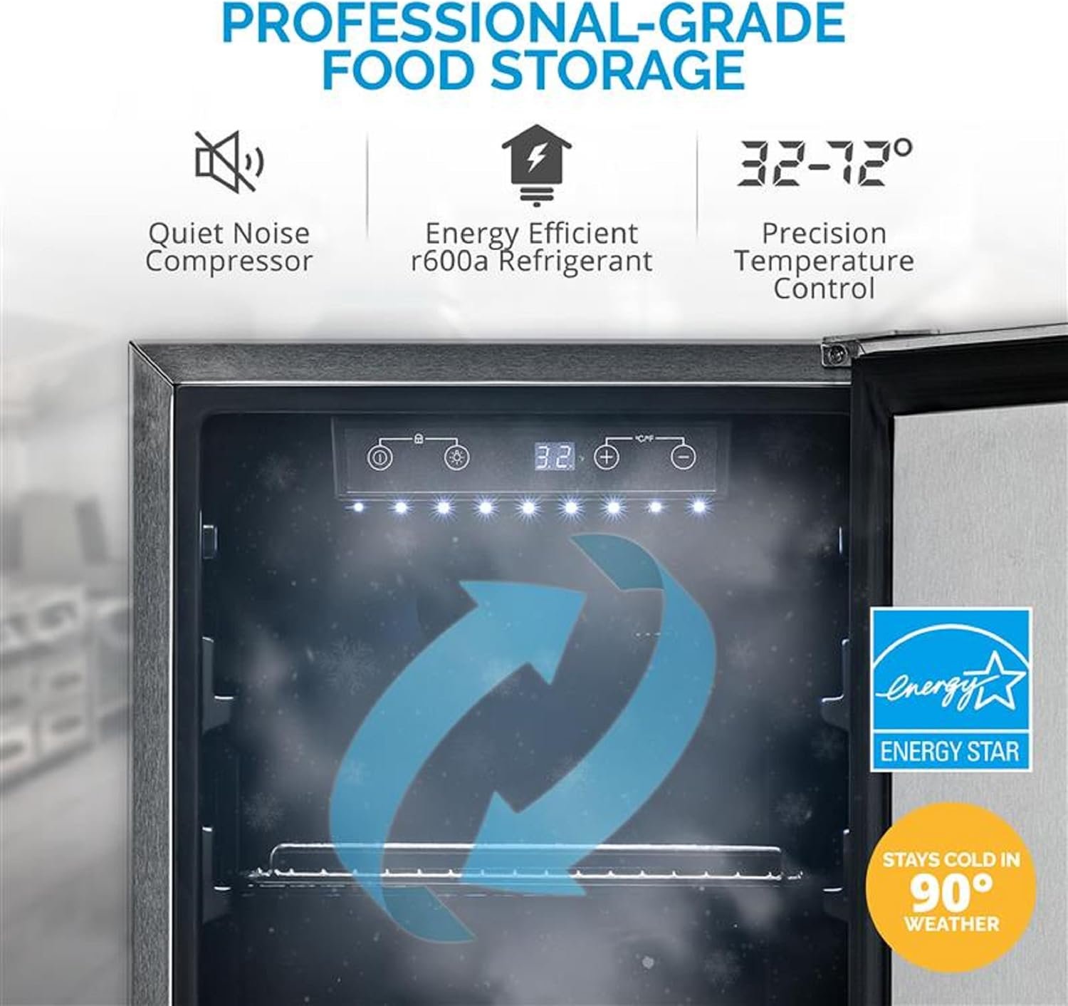 NewAir 15" Commercial Beverage Refrigerator | Weatherproof Stainless Steel Fridge | Built-In or Freestanding Outdoor Patio Fridge For Beer, Wine, Food NCR032SS00 - Image 5