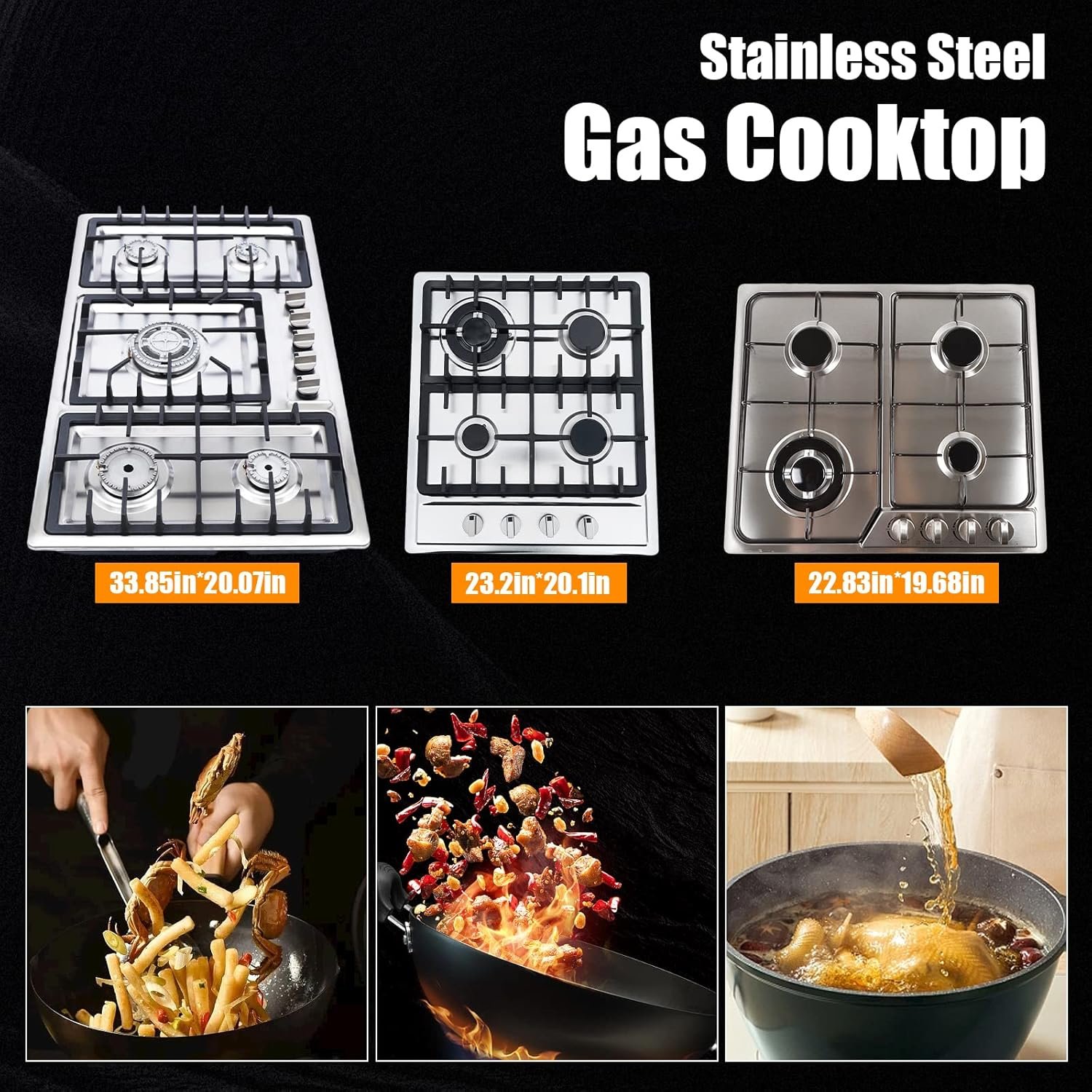 Gas Stove, 5 Burners NG/LPG Gas Built-In Cook-top With Fire Covers, 34" Stainless Steel Pulsed Ignition Cook Stove, Automatically Flame-out High Efficiency Home Stove Top, For Commercial Cook - Image 7