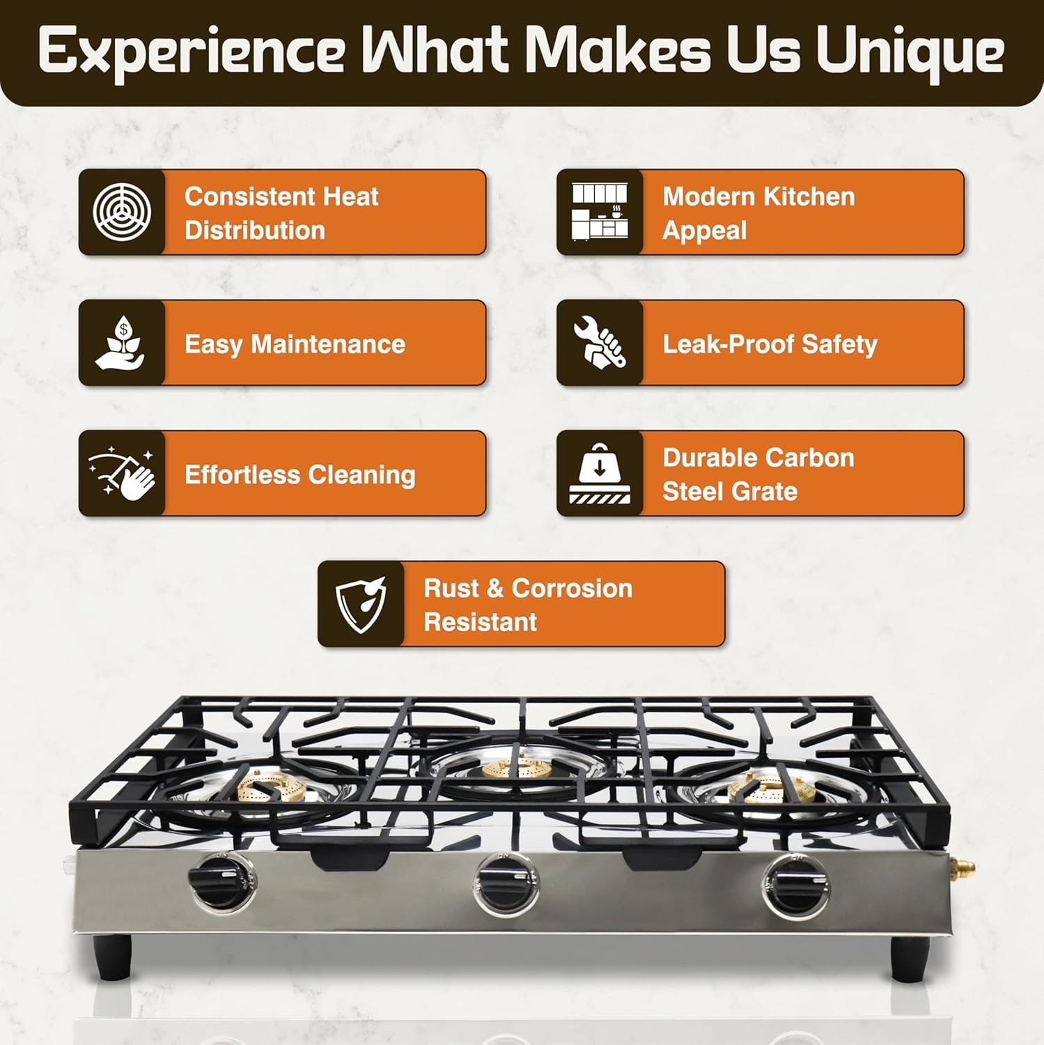 3 Burner Propane Stove - Stainless Steel Propane Portable Cooktop with Grate Propane Range Countertop Stove Gas Burner Indian Style Gas Stove for Cooking Outdoors on Propane Gas Cooktop Camping Stove - Image 8