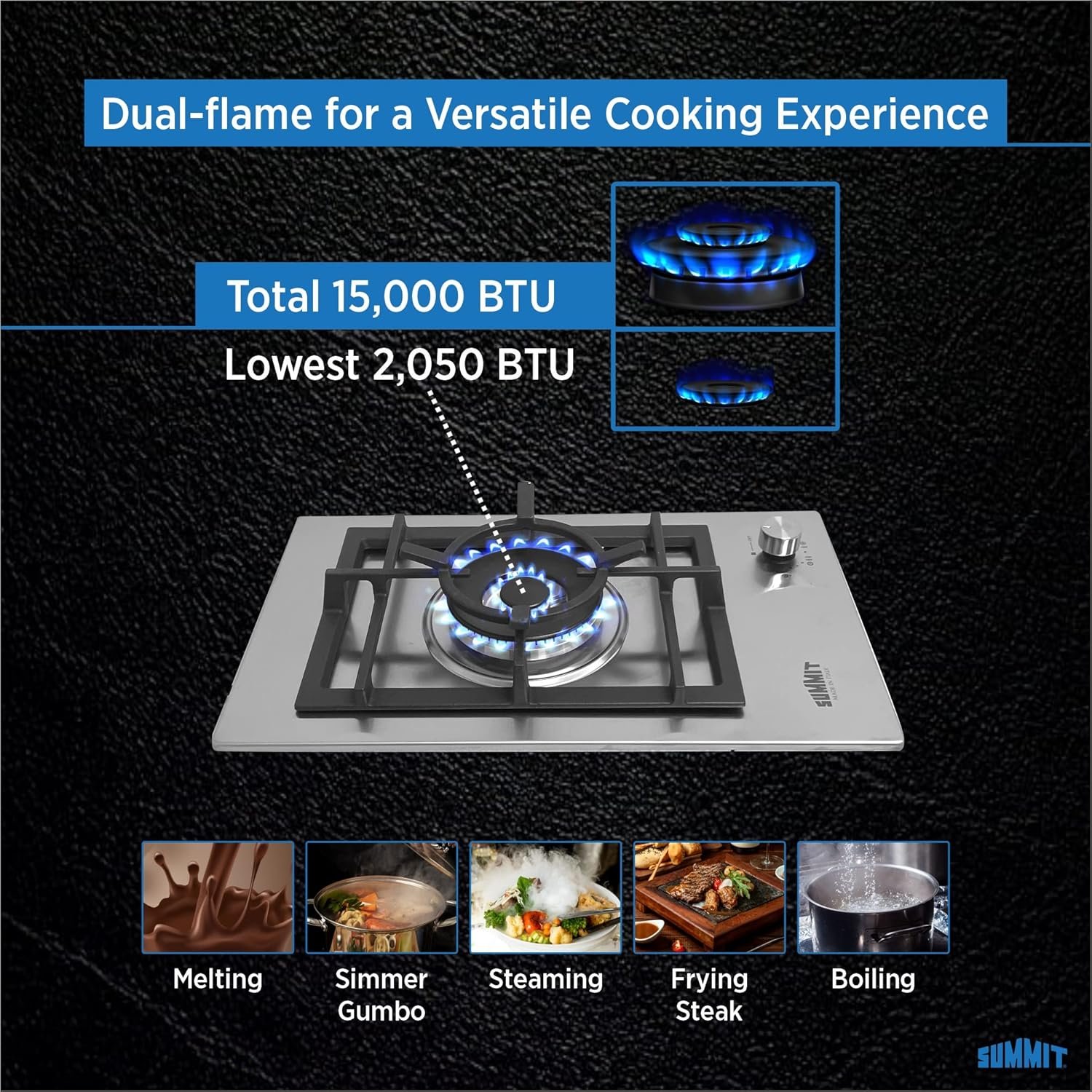 Summit GCJ1SS, 12-Inch-Wide Single Burner Gas Cooktop, Stainless Steel with Sealed Burners, Cast Iron Grates, Wok Ring, NG/LPG Conversion Kit, Flame Failure Protection, Easy to Clean, Cord Included - Image 4