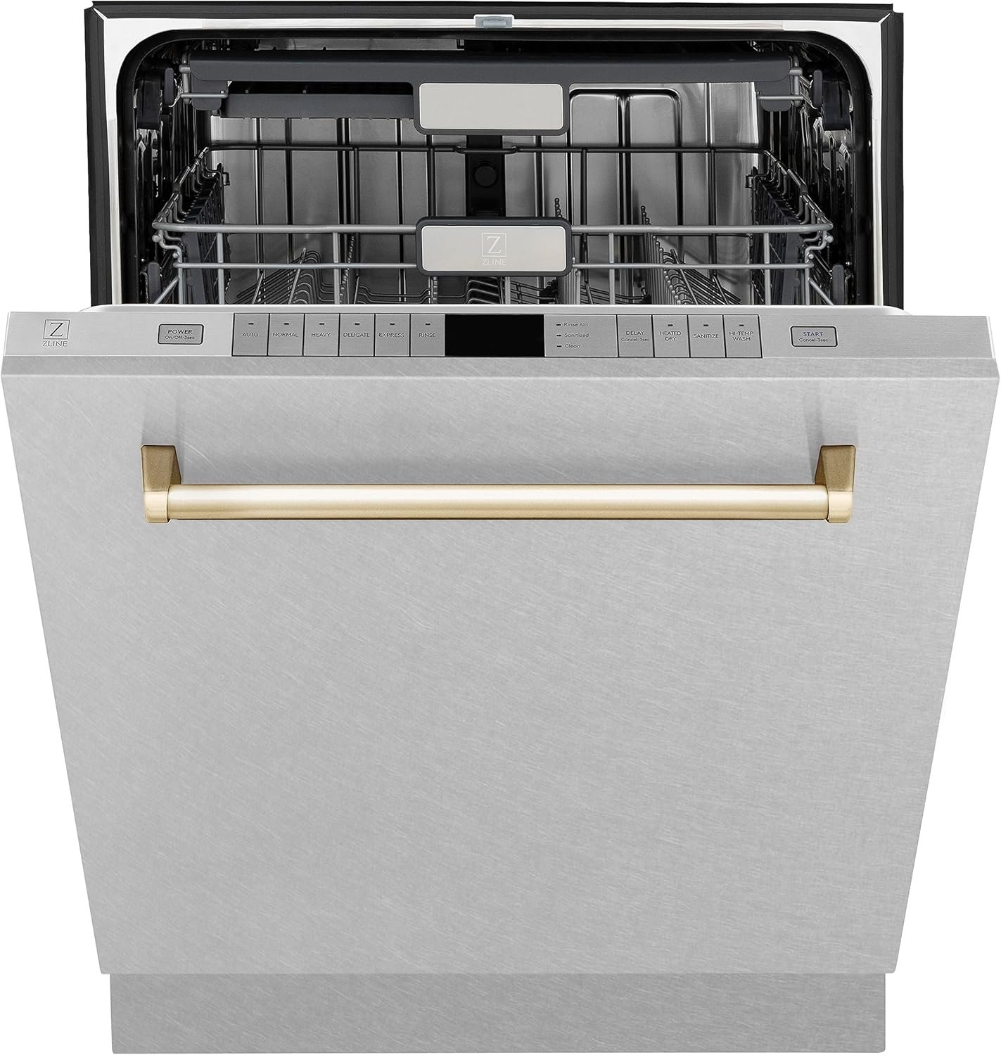 ZLINE Autograph Edition 24" 3rd Rack Top Touch Control Tall Tub Dishwasher in Fingerprint Resistant Stainless Steel with Gold Handle, 45dBa (DWMTZ-SN-24-G) - Image 2