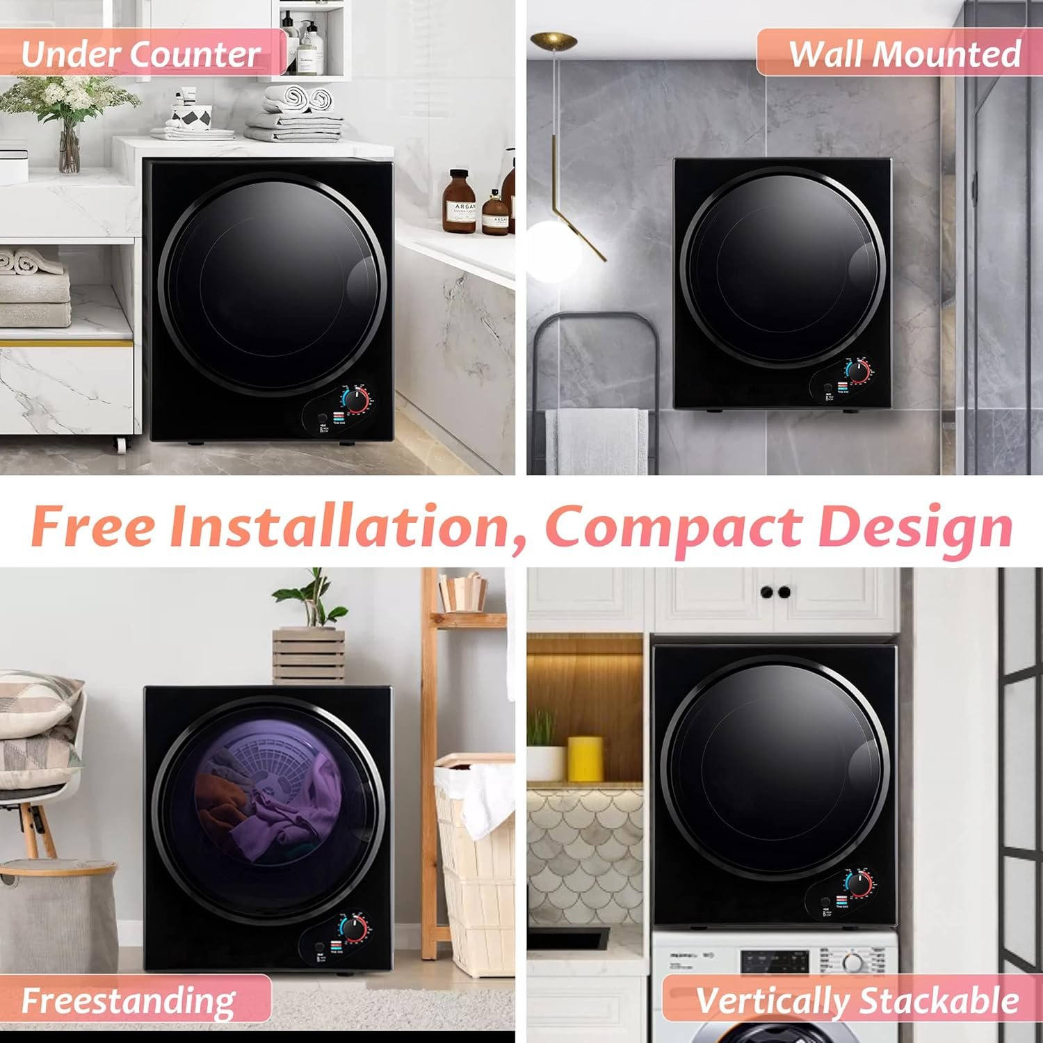 Electric Portable Clothes Dryer, Front Load Laundry Dryer for Apartments, Dormitory and RVs with Easy Knob Control, Wall Mount Kit Included - Image 4