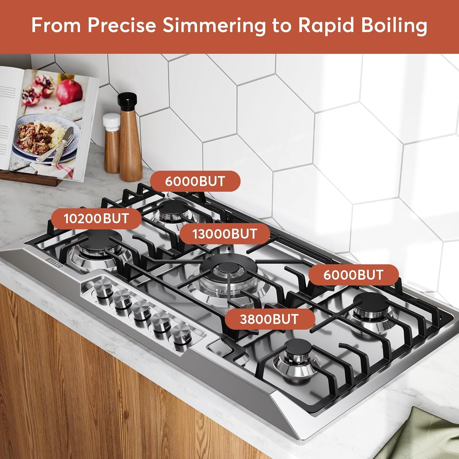Empava 36 Inch Gas Cooktop 5 SABAF Sealed Burners Made in Italy,Propane Stove LPG/NG Convertible,Bulit-in Cook Top Stainless Steel CSA Certified,Thermocouple Protection,for Homes, Kitchens - Image 3