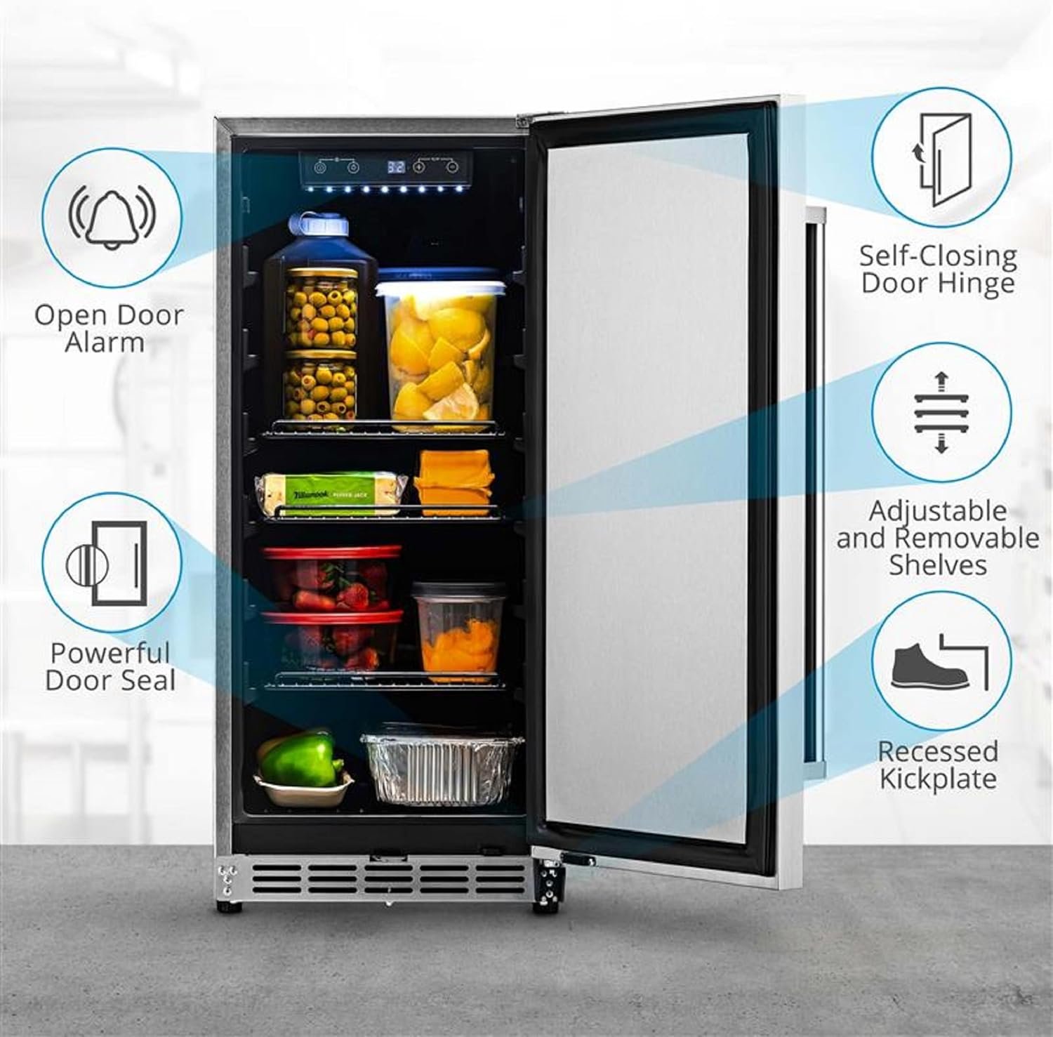 NewAir 15" Commercial Beverage Refrigerator | Weatherproof Stainless Steel Fridge | Built-In or Freestanding Outdoor Patio Fridge For Beer, Wine, Food NCR032SS00 - Image 4