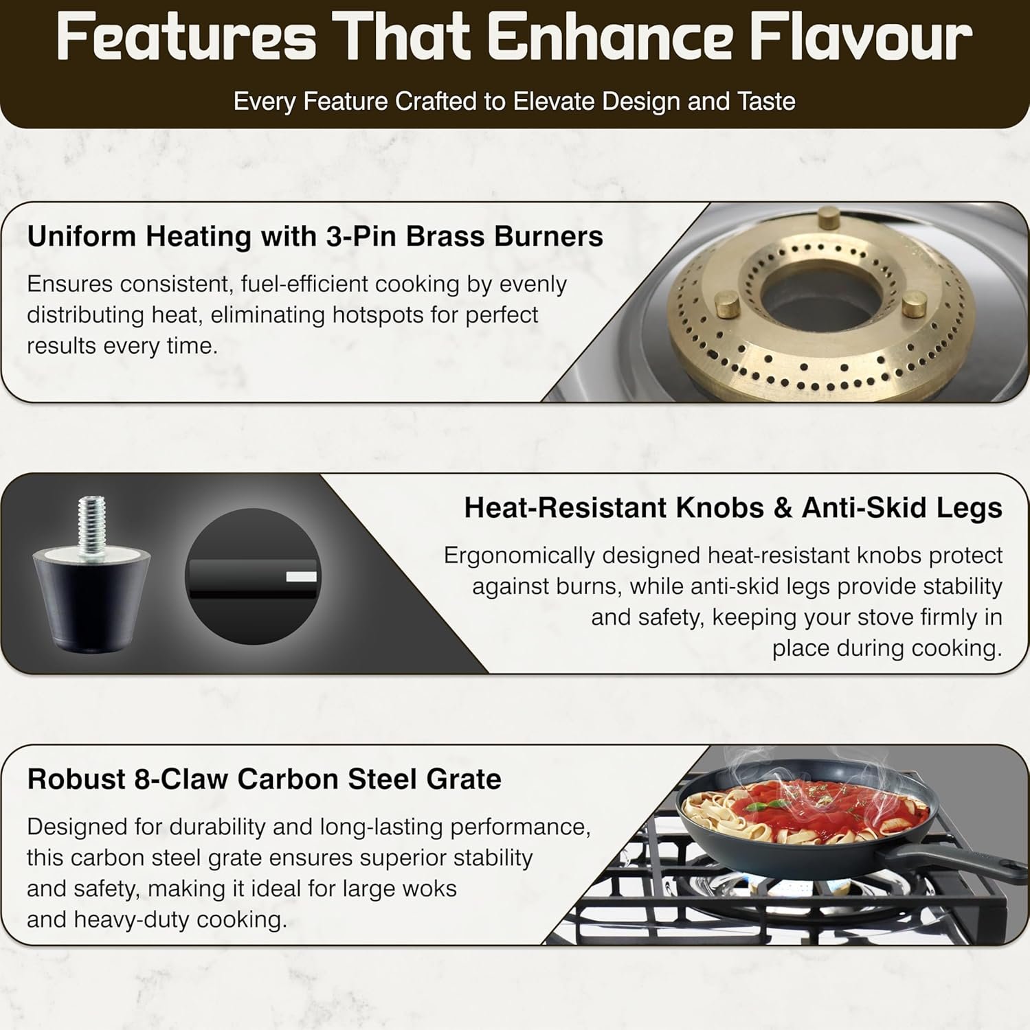 3 Burner Propane Stove - Stainless Steel Propane Portable Cooktop with Grate Propane Range Countertop Stove Gas Burner Indian Style Gas Stove for Cooking Outdoors on Propane Gas Cooktop Camping Stove - Image 7