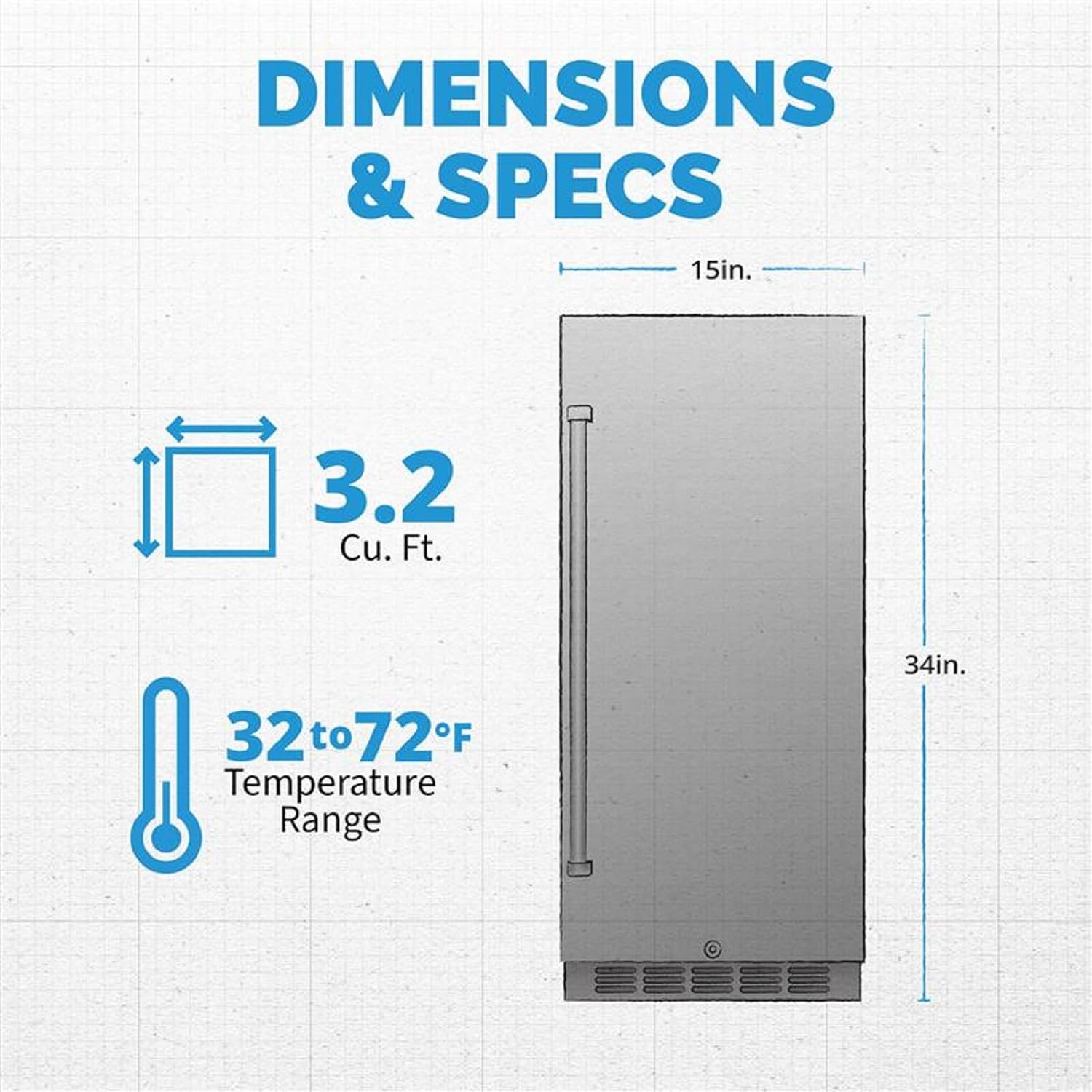 NewAir 15" Commercial Beverage Refrigerator | Weatherproof Stainless Steel Fridge | Built-In or Freestanding Outdoor Patio Fridge For Beer, Wine, Food NCR032SS00 - Image 6