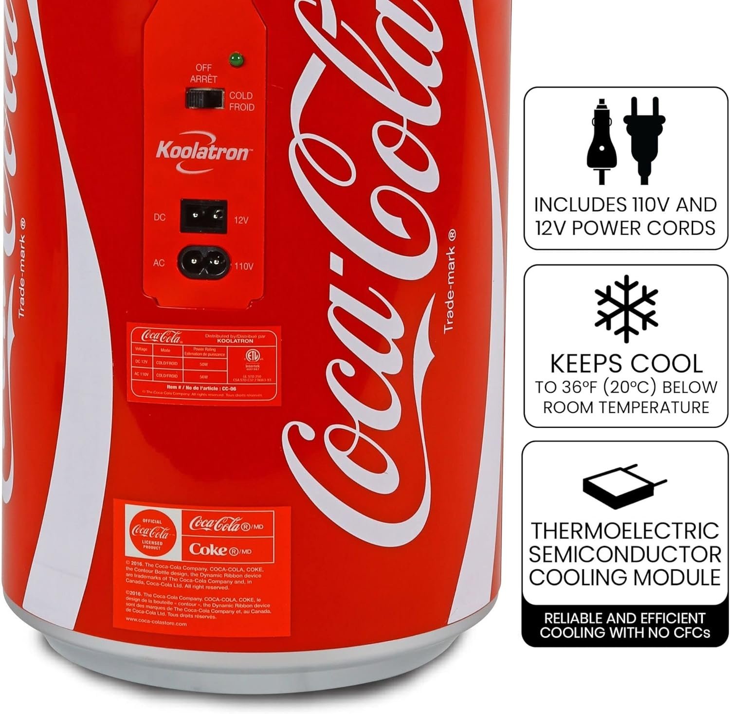 Coca Cola Mini Fridge - Refrigerator for Bedroom Skincare Office, Portable Table Top Beverage Cooler, 12V 110V Refrigerador For Drinks, Soda, Wines, Breast Milk, Use In Car, Dorm, Outdoor, Patio,8 Can - Image 4