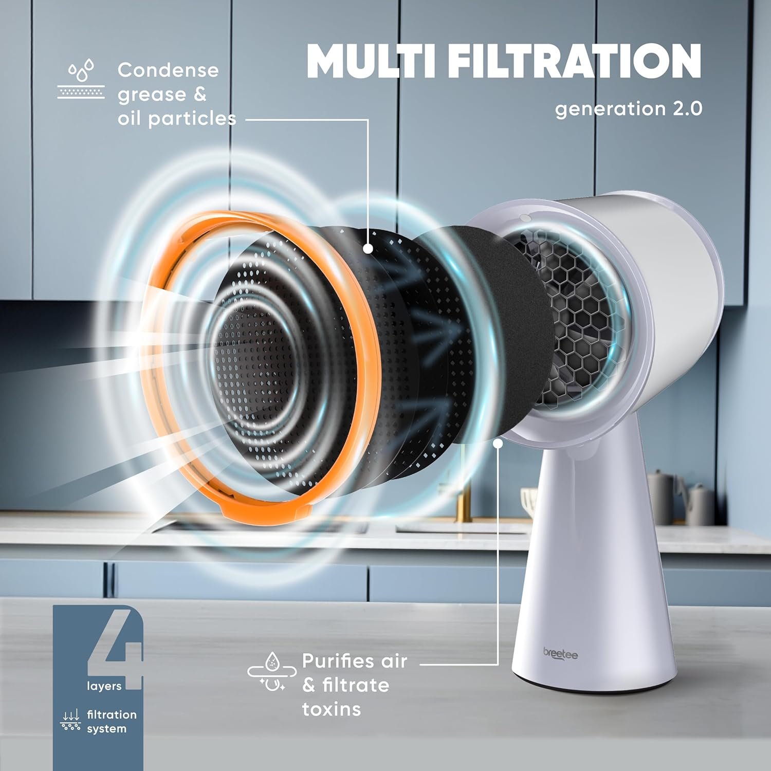 Portable Range Hood Kitchen - Powerful 3-Speed Suction Desktop Compact Range Hood with 2 Double Filter - Original Low Noise Kitchen Exhaust Fan with 2 Carbon Filters, Large Oil Collection Cup - Image 2