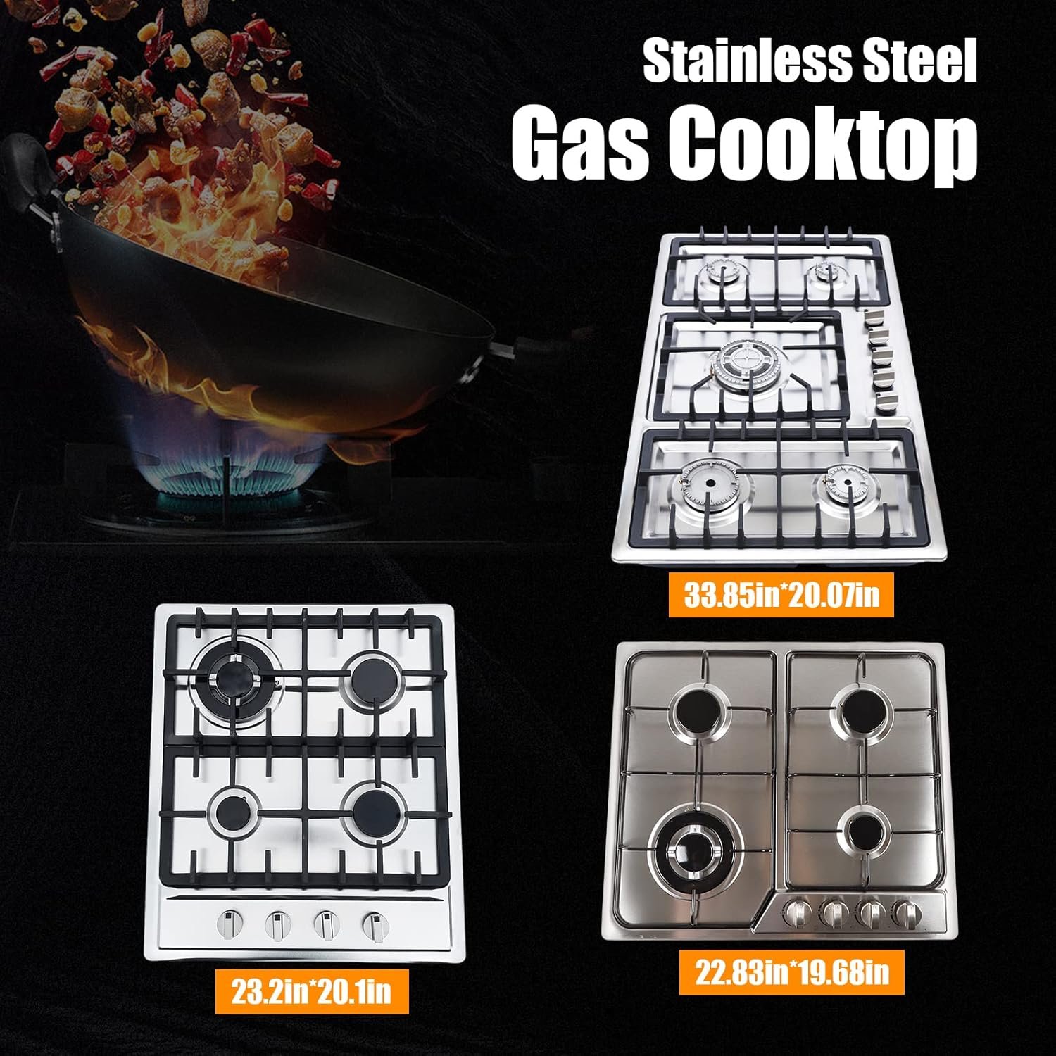 Gas Stove, 5 Burners NG/LPG Gas Built-In Cook-top With Fire Covers, 34" Stainless Steel Pulsed Ignition Cook Stove, Automatically Flame-out High Efficiency Home Stove Top, For Commercial Cook - Image 3