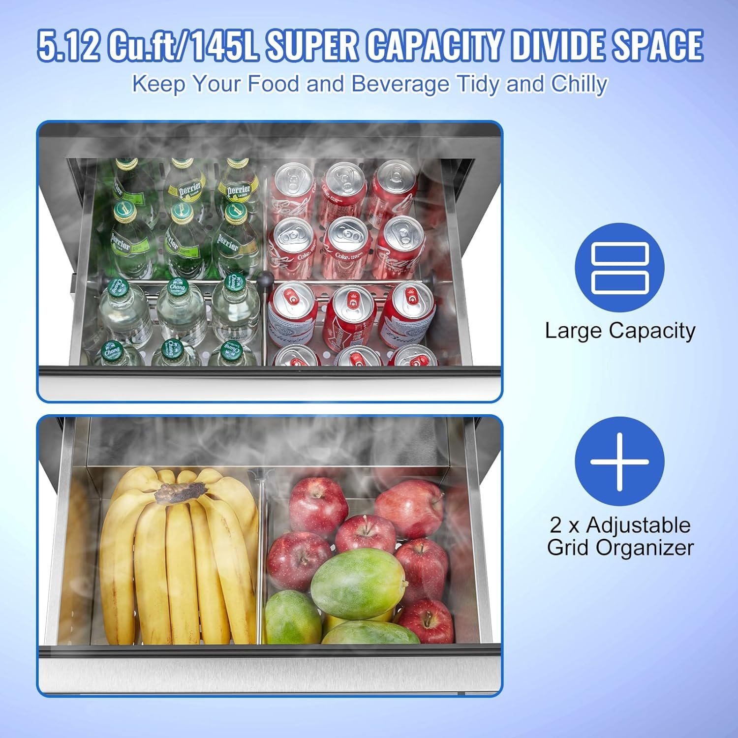 VEVOR Undercounter Refrigerator, 24 Inch Outdoor Beverage Fridge Built-in, 5.12 Cu.ft Stainless Steel Refrigerators for Patio Home Bar Outdoor Kitchen, Freestanding Cooler for Soda Wine BBQ Fruit - Image 5