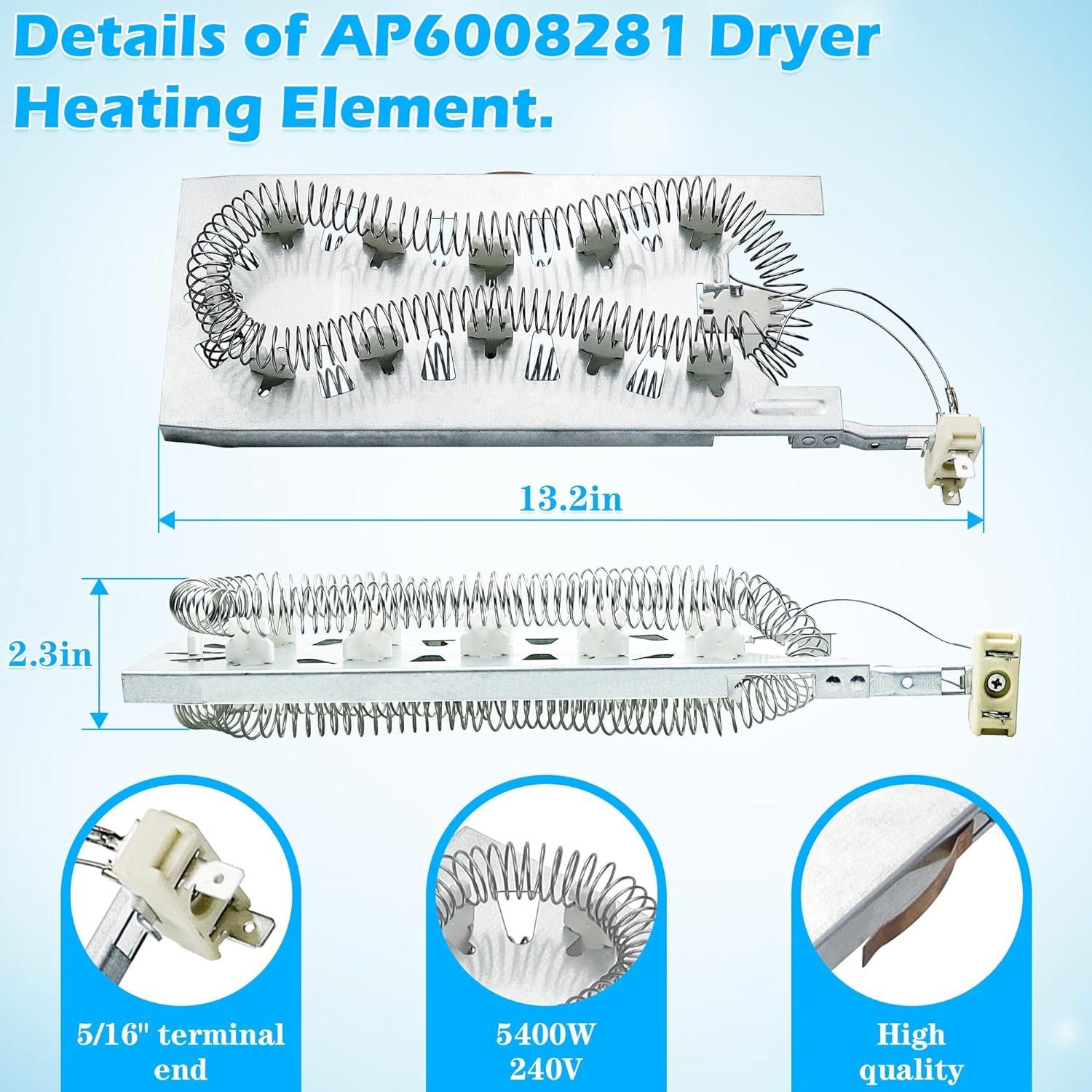 W11045584 3387747 8527865 Heating Element-Compatible with Kenmore Elite HE3 HE2 Maytag and Whirlpool Duet Cabrio Dryers,Replce AP6008281 WP3387747 | 5400w 240v - Image 2