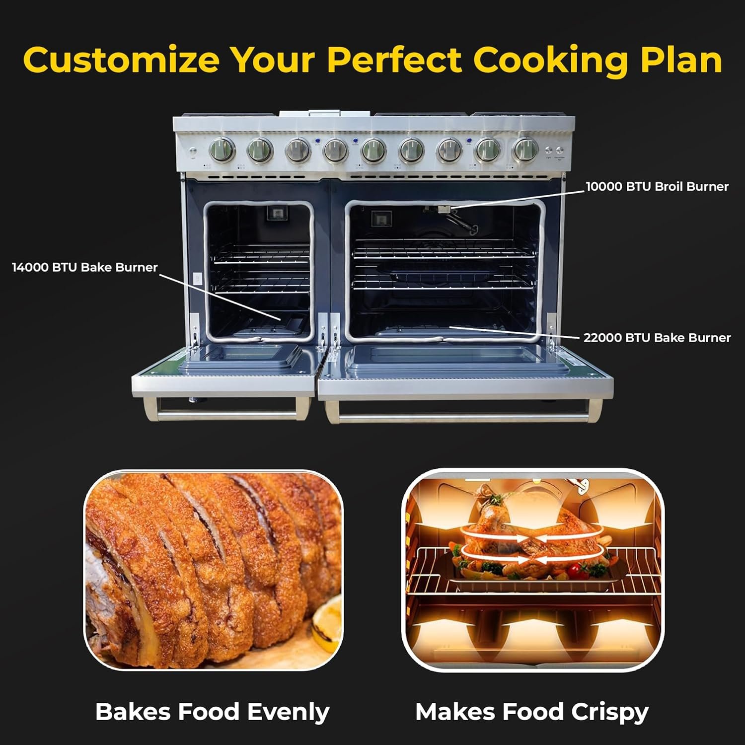 48-inch Pro-Style Natural Gas Range or Liquid Propane Gas Range with 6 high-powered Burners, Griddle Cooktop, and 6.8 cu. ft. Double Oven, in Stainless Steel - Image 4