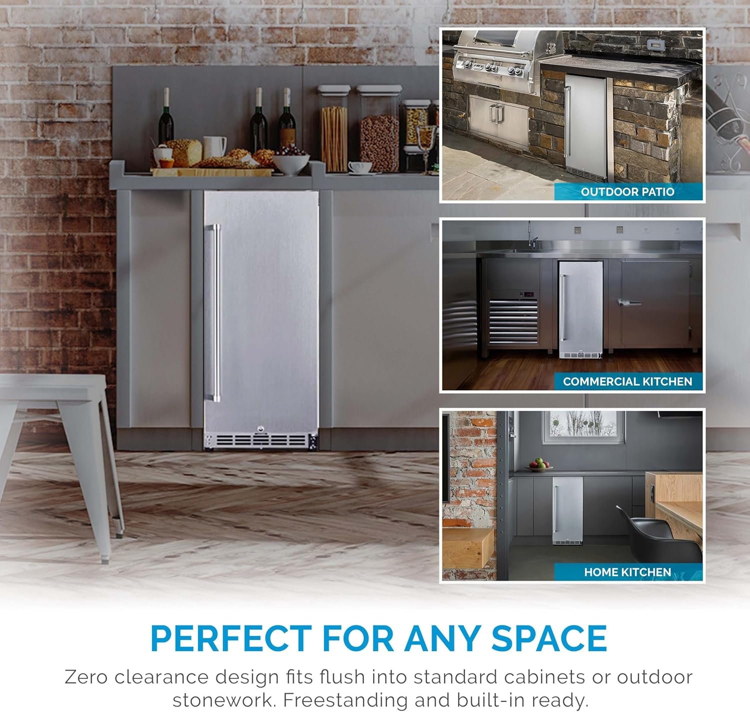 NewAir 15" Commercial Beverage Refrigerator | Weatherproof Stainless Steel Fridge | Built-In or Freestanding Outdoor Patio Fridge For Beer, Wine, Food NCR032SS00 - Image 3