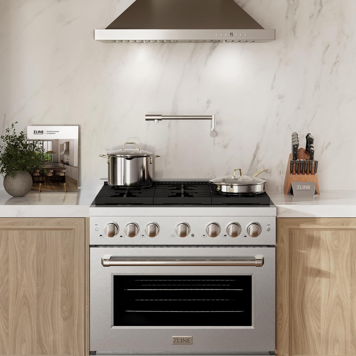 ZLINE 36 in. 5.2 cu. ft. Paramount Gas Range with Convection Gas Oven in DuraSnow Stainless Steel with 6 Brass Burners (SGRS-BR-36) - Image 5