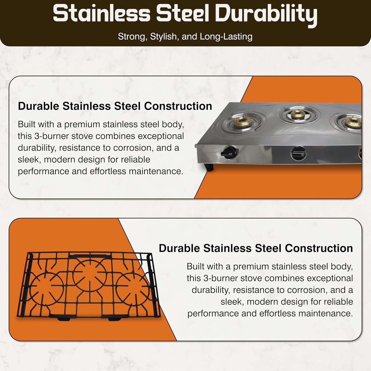 3 Burner Propane Stove - Stainless Steel Propane Portable Cooktop with Grate Propane Range Countertop Stove Gas Burner Indian Style Gas Stove for Cooking Outdoors on Propane Gas Cooktop Camping Stove - Image 4