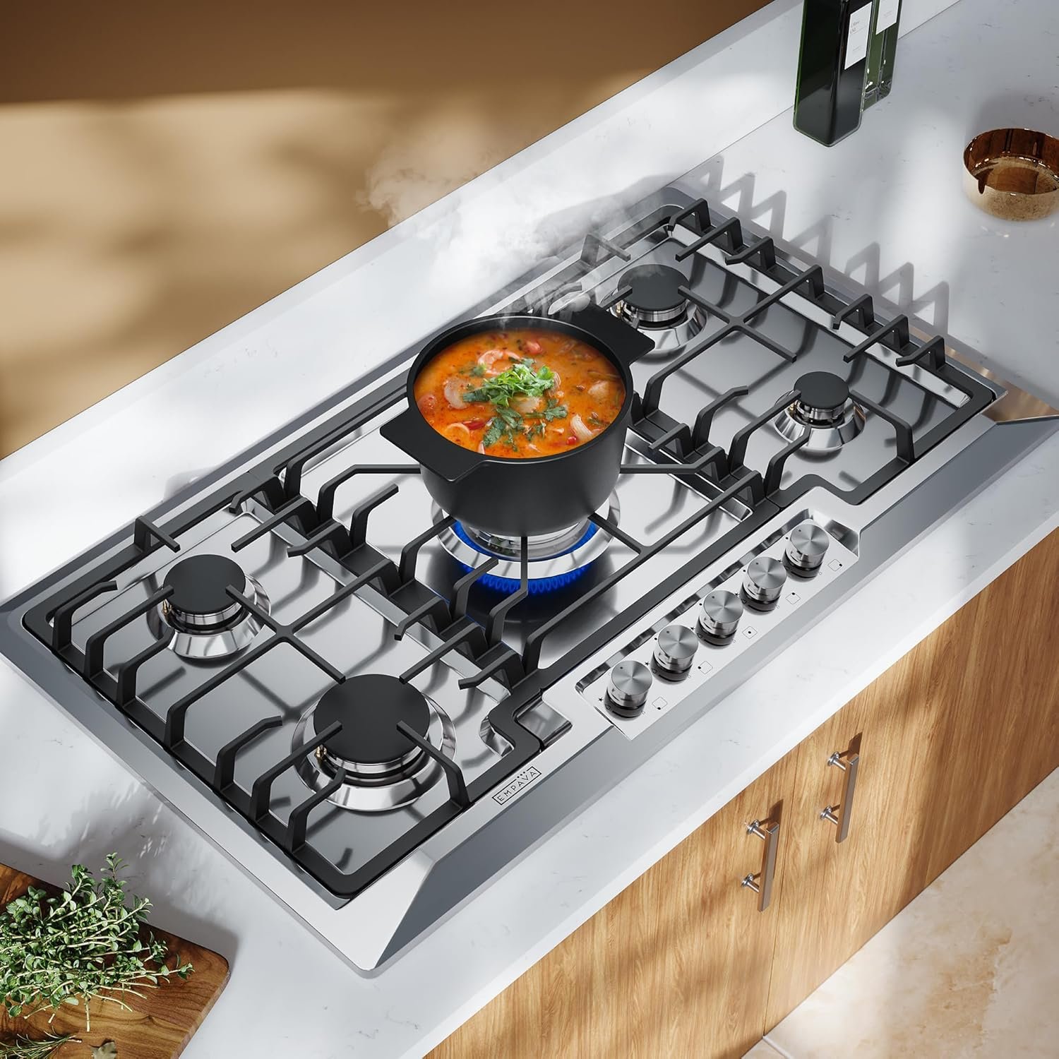 Empava 36 Inch Gas Cooktop 5 SABAF Sealed Burners Made in Italy,Propane Stove LPG/NG Convertible,Bulit-in Cook Top Stainless Steel CSA Certified,Thermocouple Protection,for Homes, Kitchens - Image 4
