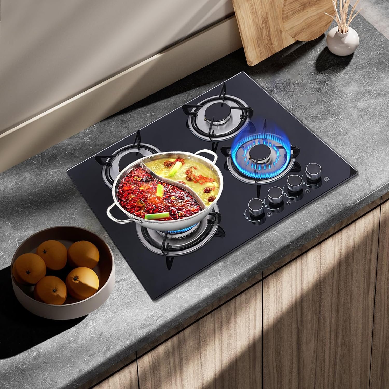 Gas Cooktop 4 Burners, Stainless Steel Burner Stove, Lpg With Adapter Top Stoves, Gas Stove Top For Kitchen, Apartment,Indoor,Rv - Image 2