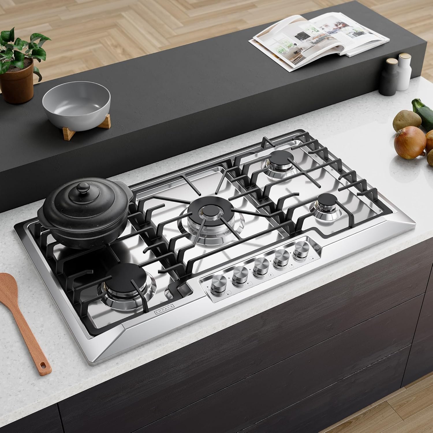 Empava 36 Inch Gas Cooktop 5 SABAF Sealed Burners Made in Italy,Propane Stove LPG/NG Convertible,Bulit-in Cook Top Stainless Steel CSA Certified,Thermocouple Protection,for Homes, Kitchens - Image 2